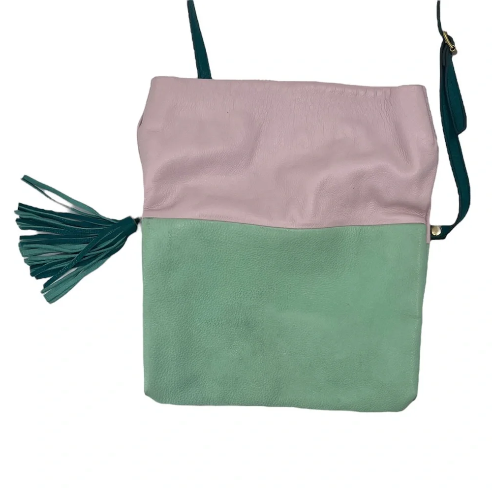 J Crew Leather Crossbody / Clutch with Pink & Green Color block and Fold Over - Picture 11 of 11